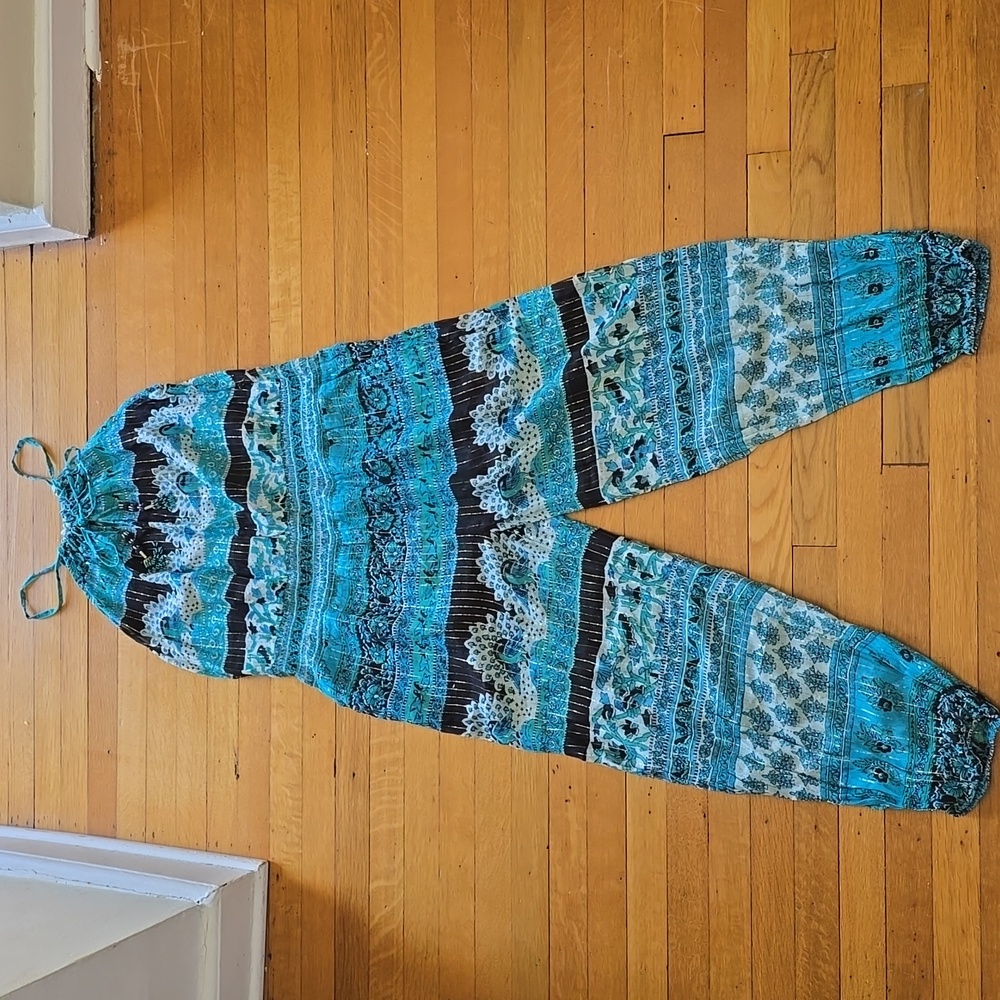 Calypso St. Barth, Cappi Peacock Jumpsuit, Blue, EUC, Women's L/XL